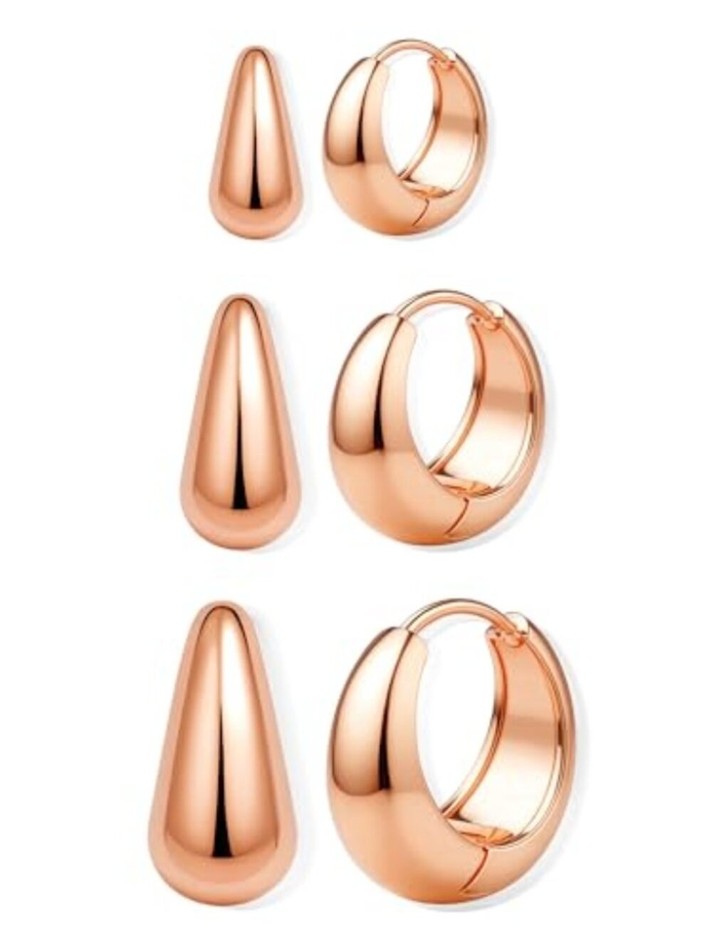New - 3 Pairs 14K Gold Plated Hoop Earrings Set for Women Chunky Earring Silver